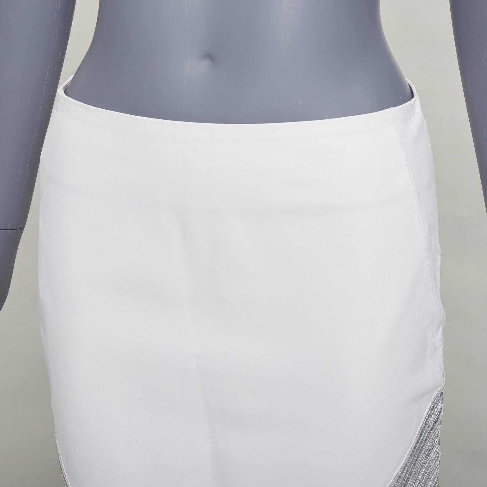 JEAN CLAUDE JITROIS white  leather silver silk applique pencil skirt IT36 XXS For Sale 3