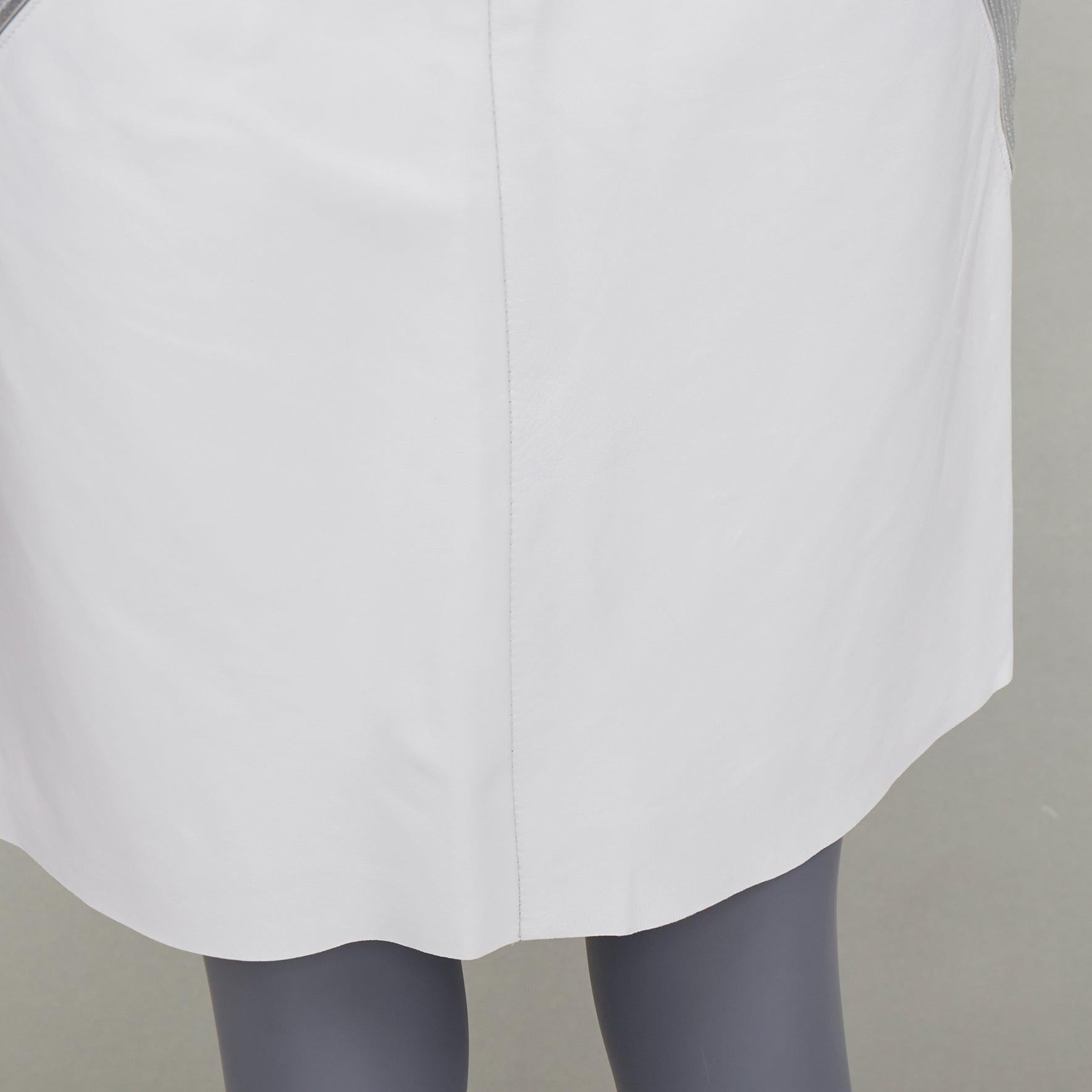 JEAN CLAUDE JITROIS white  leather silver silk applique pencil skirt IT36 XXS For Sale 4