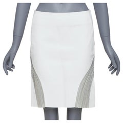 JEAN CLAUDE JITROIS white  leather silver silk applique pencil skirt IT36 XXS