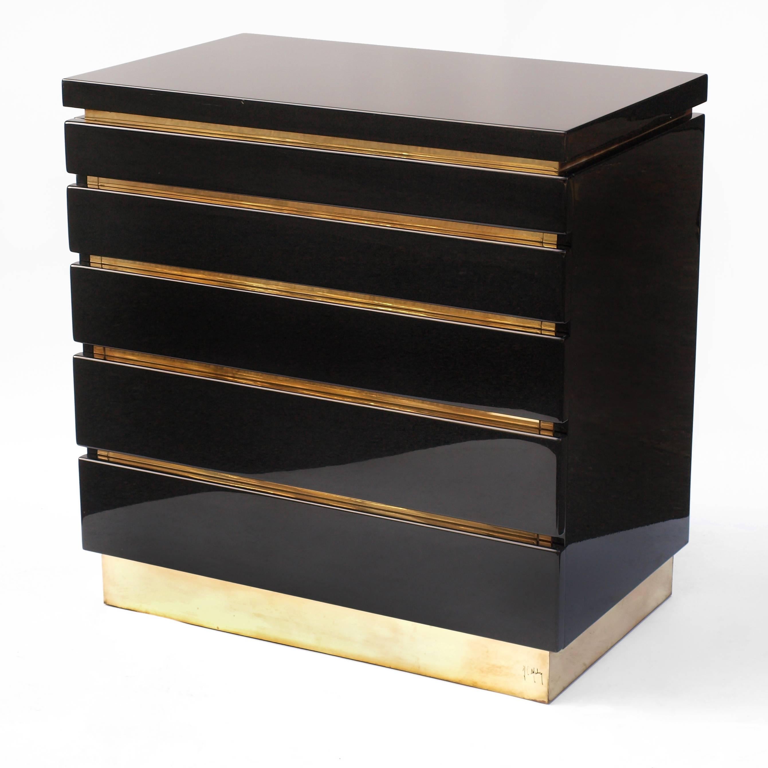 Mid-Century Modern Jean Claude Mahey, 1970s Black Lacquered Chest of Drawers