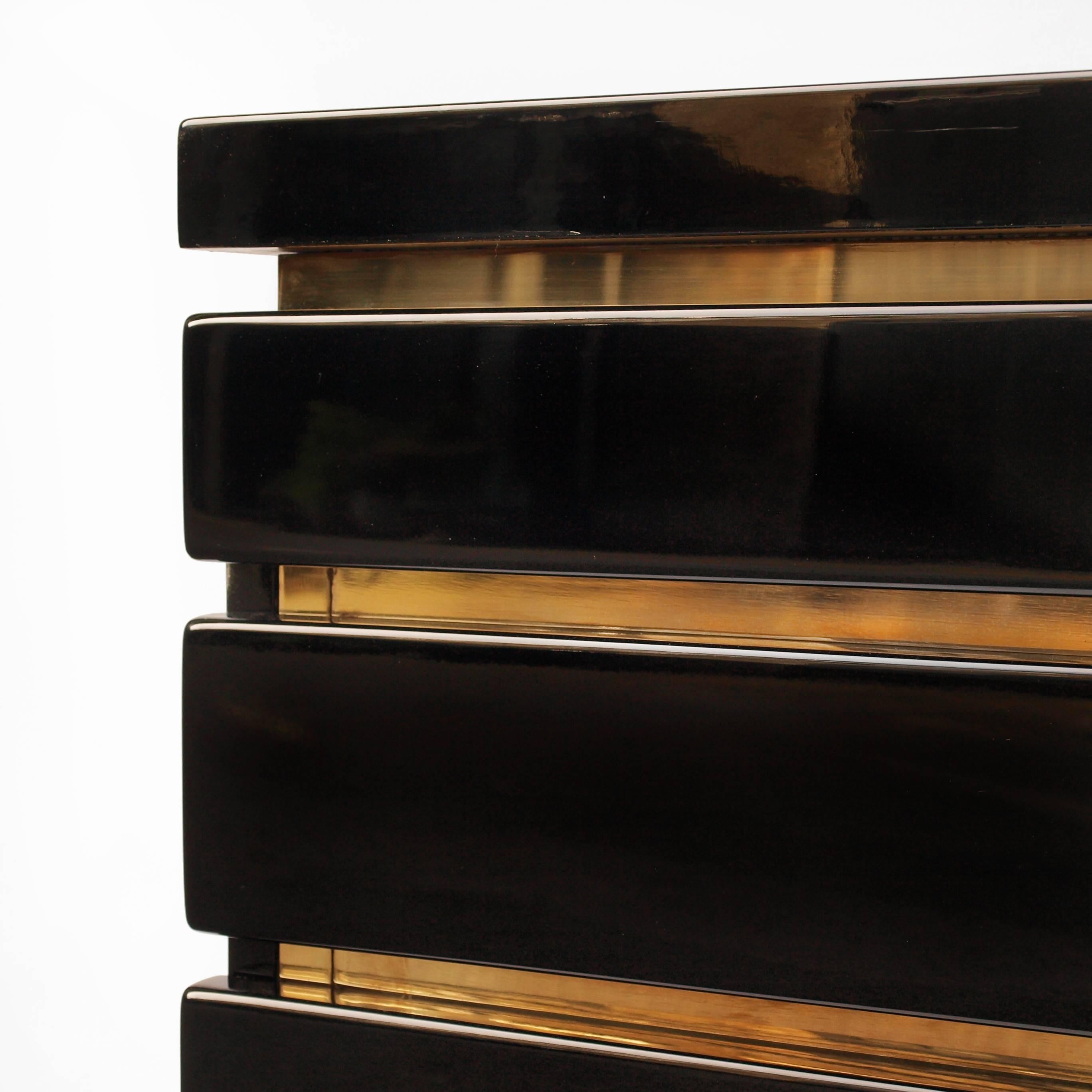 Jean Claude Mahey, 1970s Black Lacquered Chest of Drawers 1