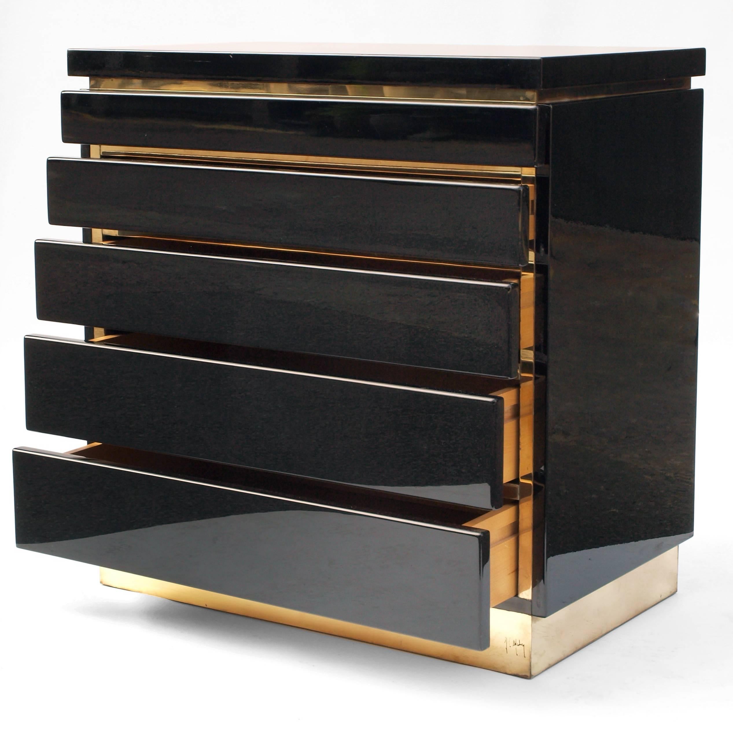 Jean Claude Mahey, 1970s Black Lacquered Chest of Drawers 2