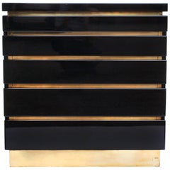 Jean Claude Mahey, 1970s Black Lacquered Chest of Drawers