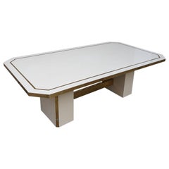 Jean Claude Mahey Big Dining Table Ivory Lacquer Brass, 1980, France