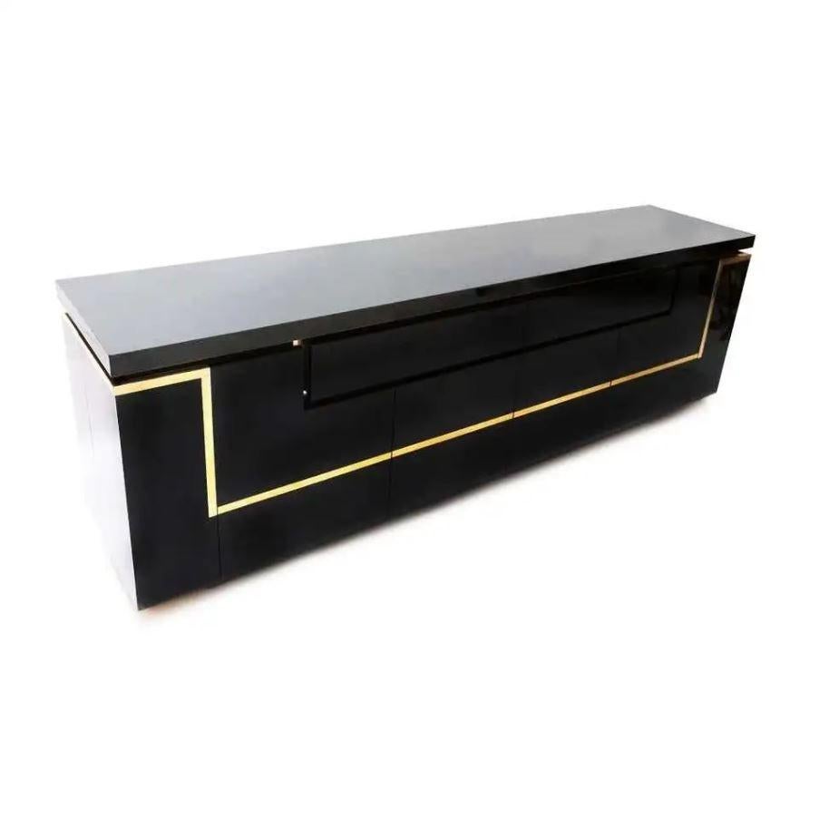Mid-Century Modern Jean Claude Mahey Black Lacquered Sideboard Credenza, France, 1970 For Sale