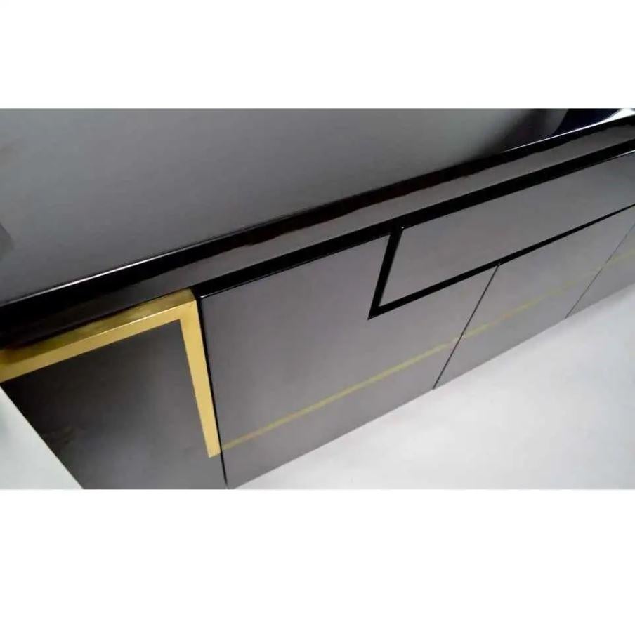 French Jean Claude Mahey Black Lacquered Sideboard Credenza, France, 1970 For Sale
