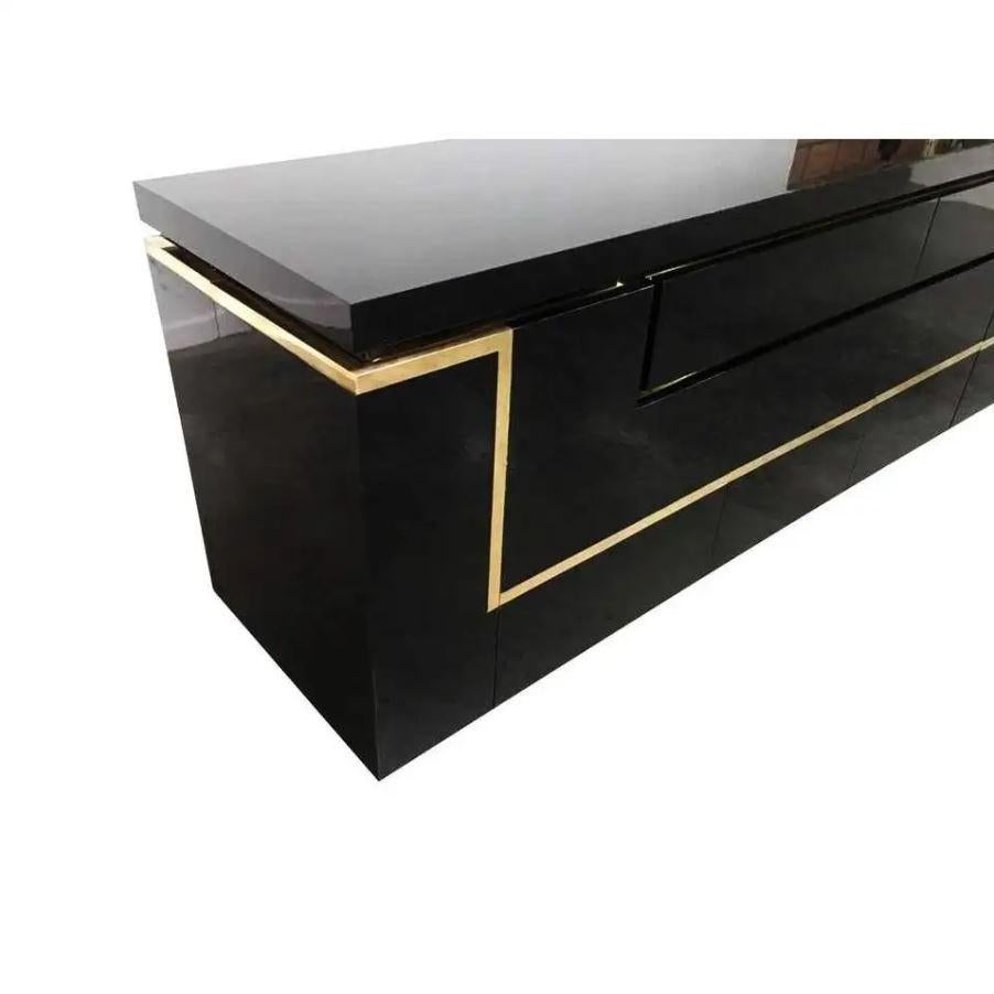 Jean Claude Mahey Black Lacquered Sideboard Credenza, France, 1970 In Excellent Condition For Sale In Dallas, TX