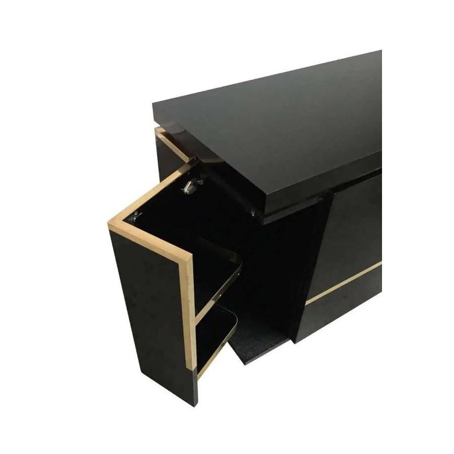 Late 20th Century Jean Claude Mahey Black Lacquered Sideboard Credenza, France, 1970 For Sale