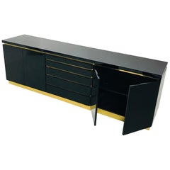 Jean Claude Mahey Black Lacquered Sideboard Hollywood Regency