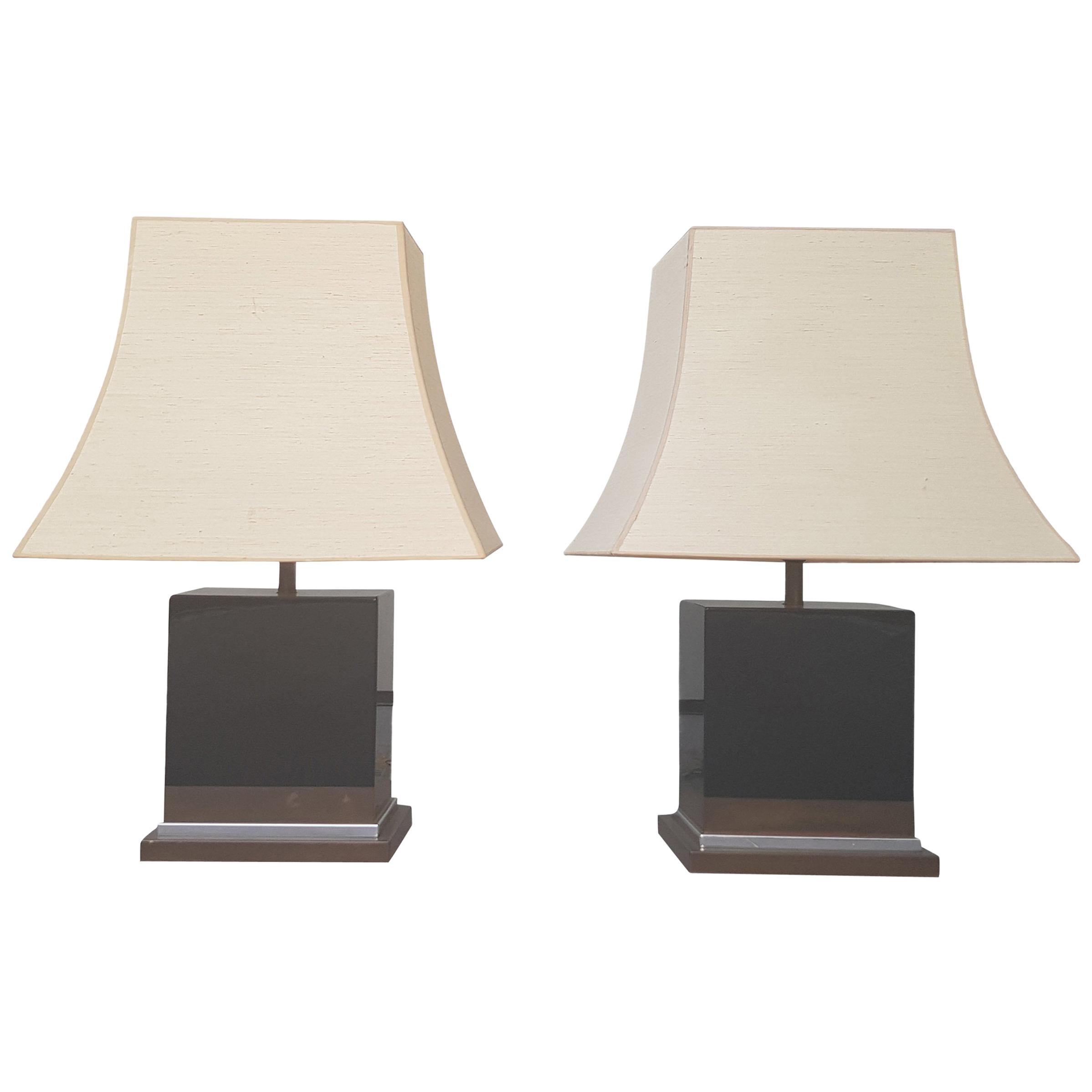 Jean Claude Mahey Black Lacquered Table Lamps For Sale