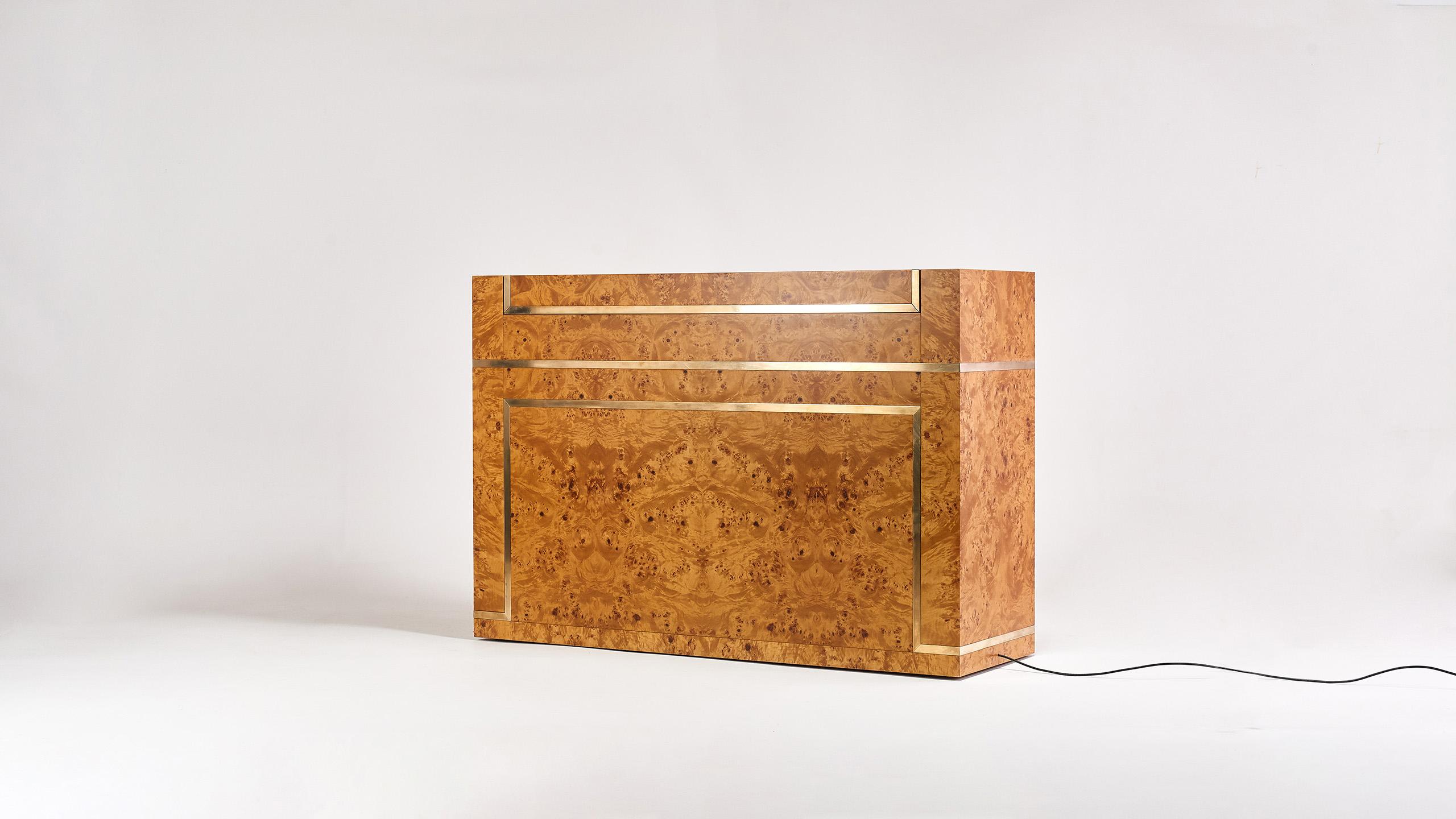 Late 20th Century Jean-Claude Mahey, Burl Wood and Brass Dry Bar for Roche Bobois, 1978