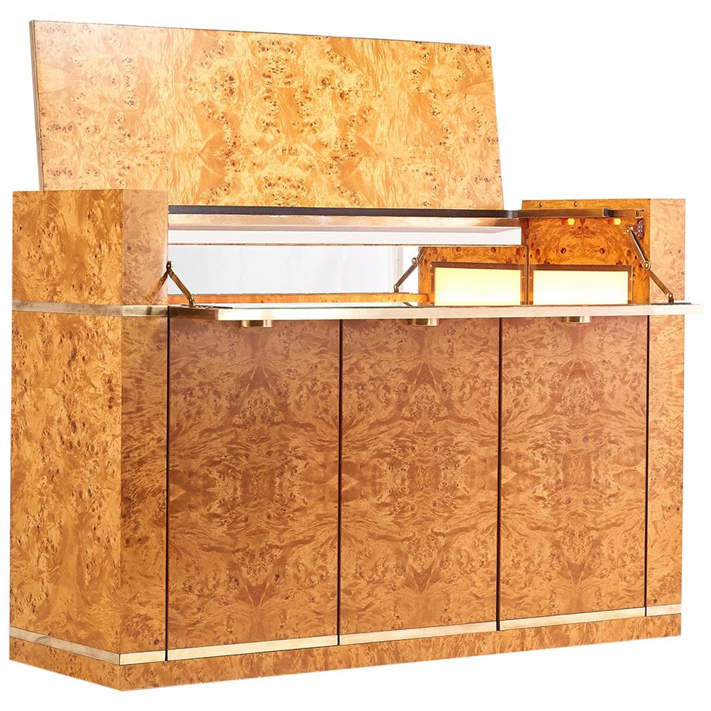Jean-Claude Mahey, Burl Wood and Brass Dry Bar for Roche Bobois, 1978