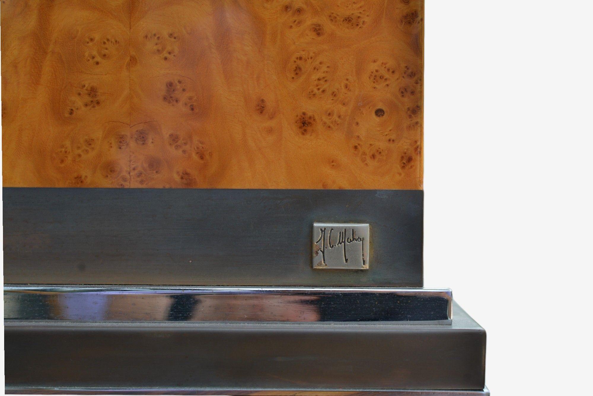 Mid-20th Century Jean Claude Mahey, Burl Wood, Chrome, Table Lamps, France, 1960s For Sale