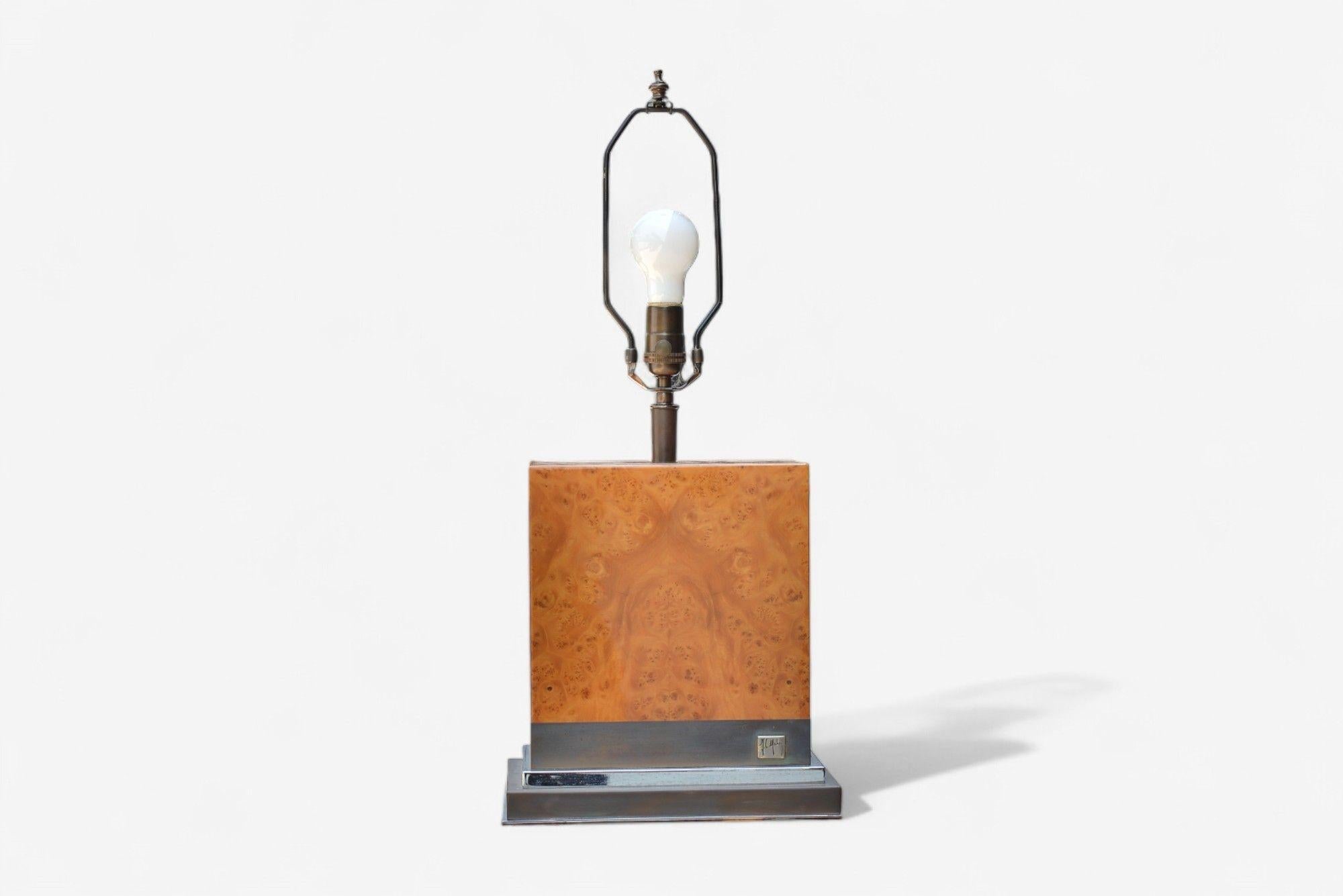 Jean Claude Mahey, Burl Wood, Chrome, Table Lamps, France, 1960s For Sale 1
