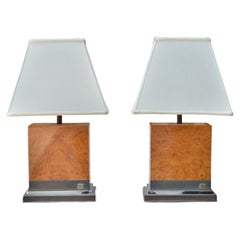 Jean Claude Mahey, Burl Wood, Chrome, Table Lamps, France, 1960s
