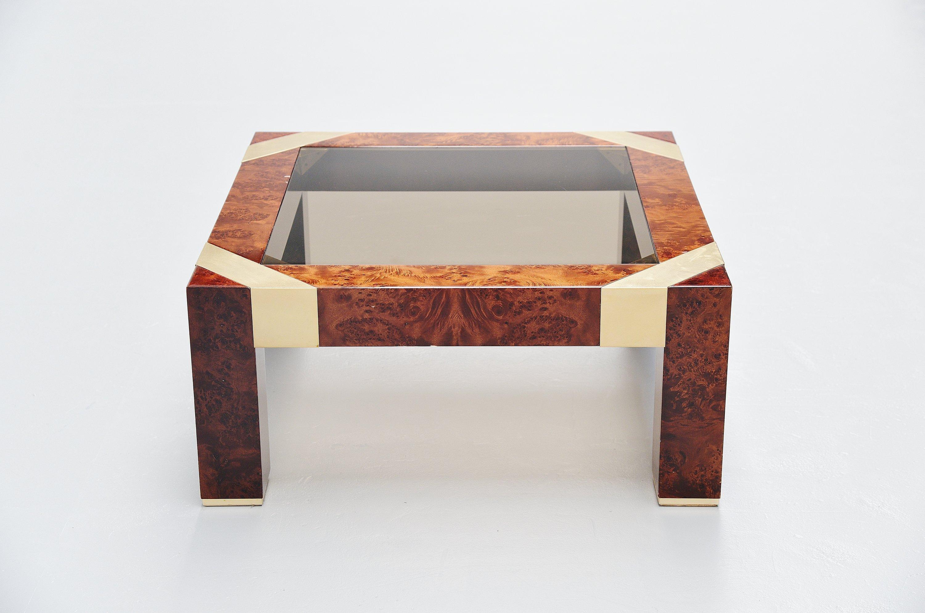 Hollywood Regency Jean Claude Mahey Burl Wood Coffee Table, France, 1970 For Sale