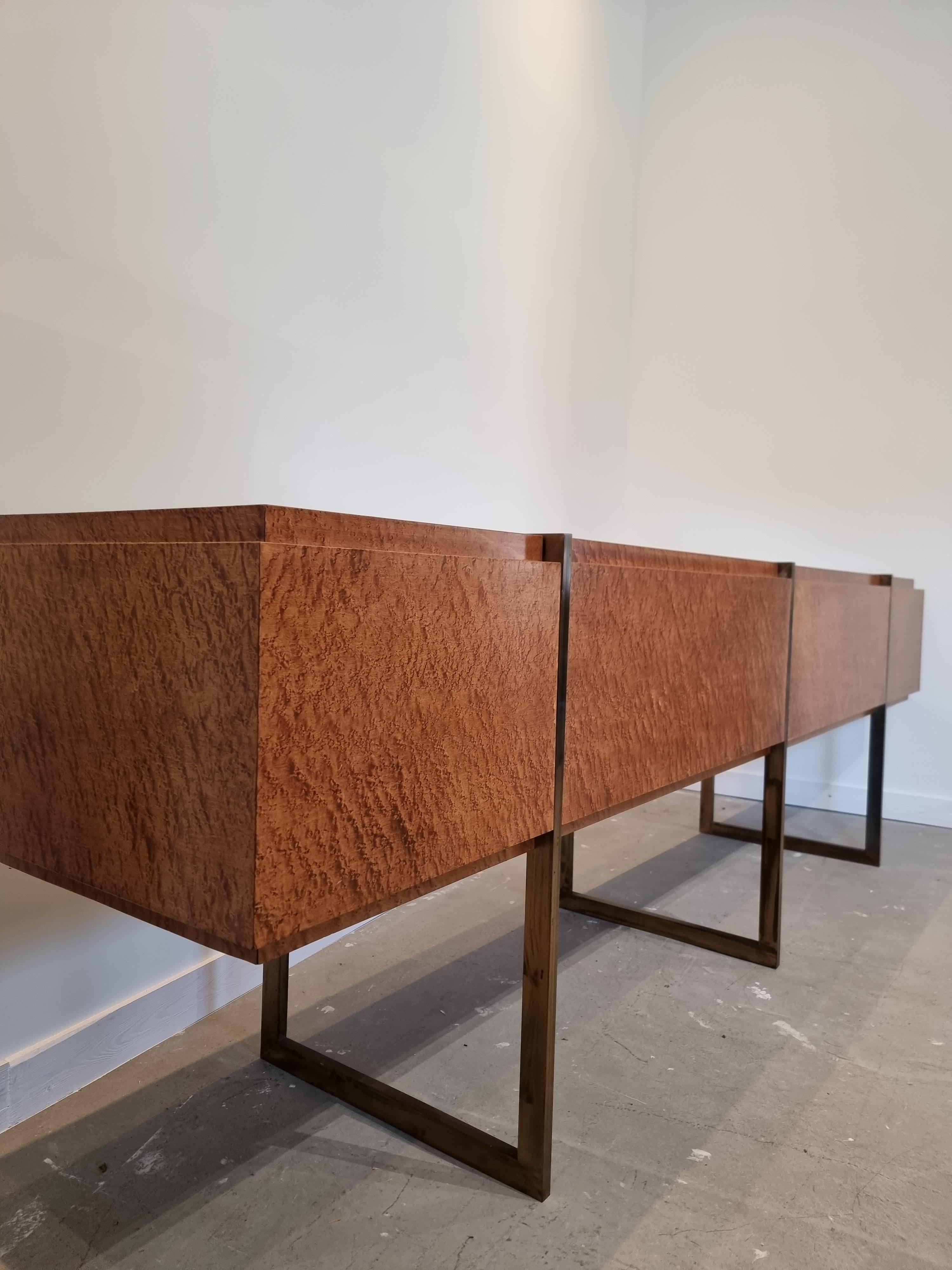 French Jean Claude Mahey Burlwood Sideboard with Brass Legs