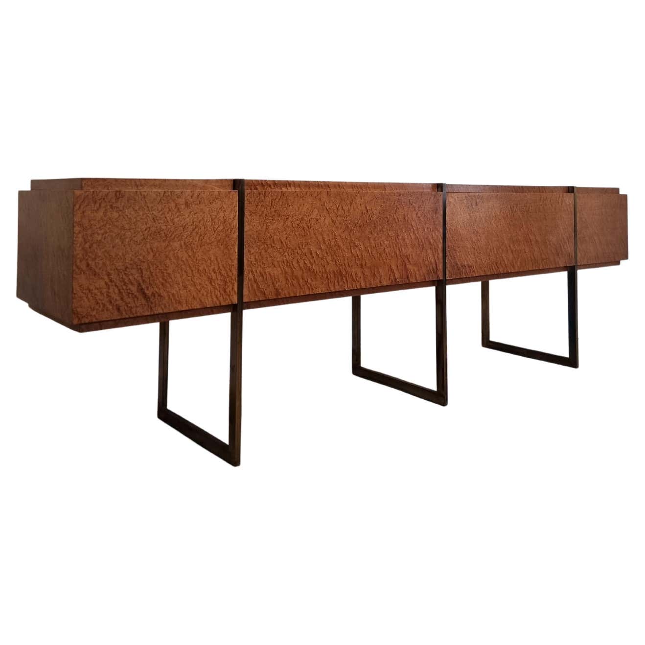 Jean Claude Mahey Burlwood Sideboard with Brass Legs For Sale at 1stDibs
