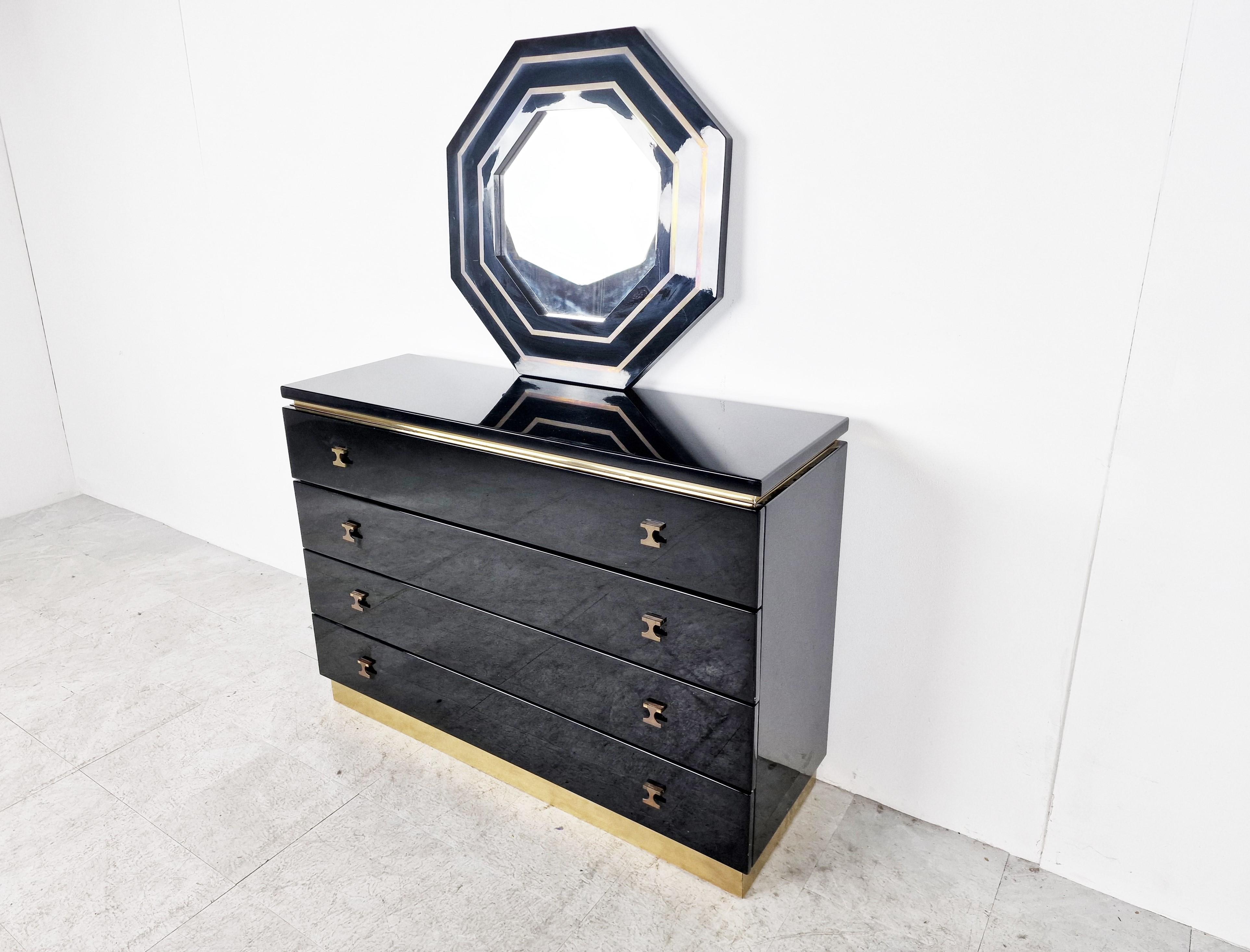 Hollywood Regency Jean Claude Mahey Chest of Drawers with Mirror, 1970s