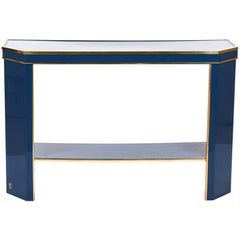 Jean Claude Mahey Console Blue Lacquer and Brass, 1970