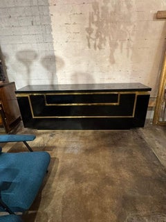 Jean Claude Mahey Design Black Laquer and Brass Sideboard