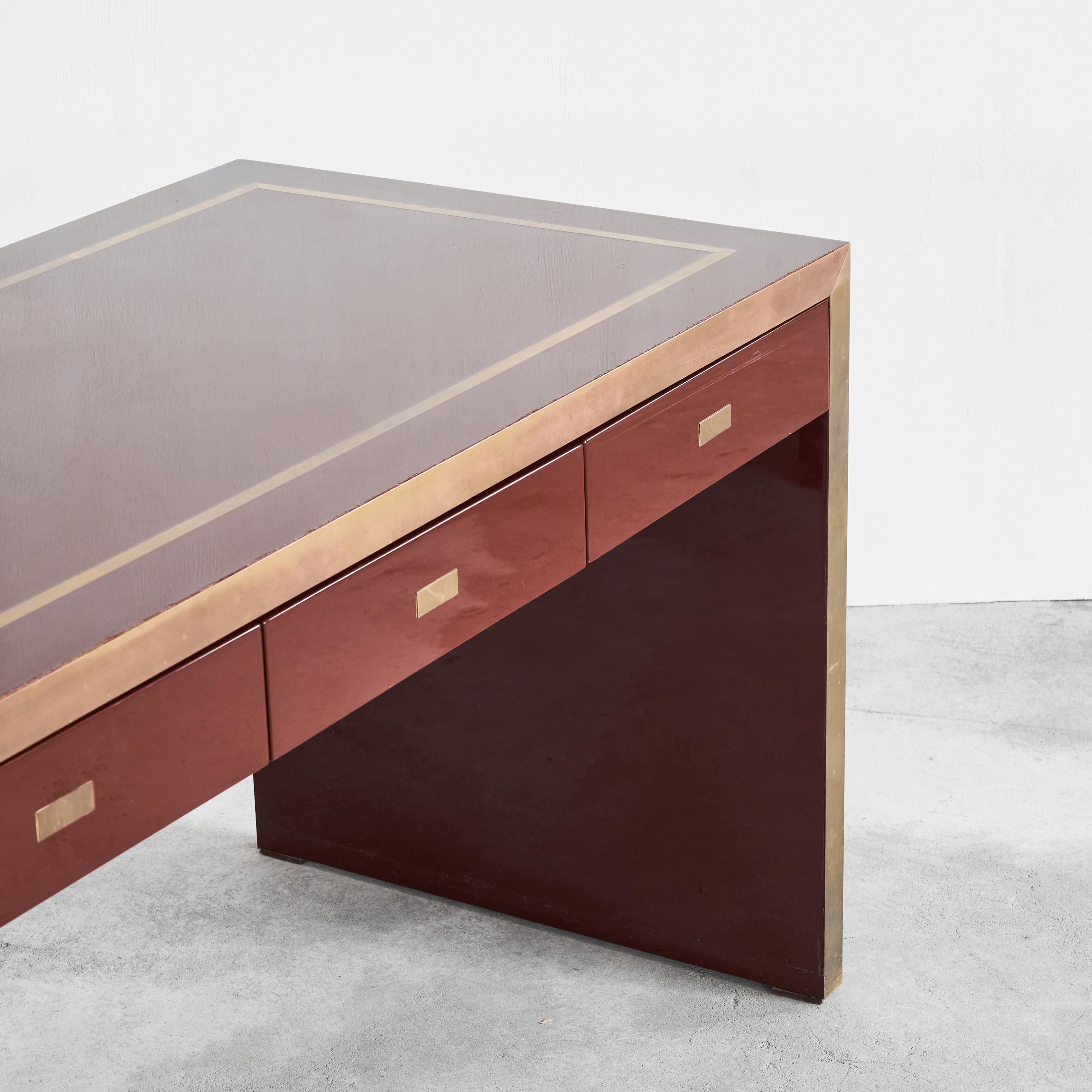 Jean Claude Mahey Desk in Lacquered Wood & Brass, 1970s For Sale 4