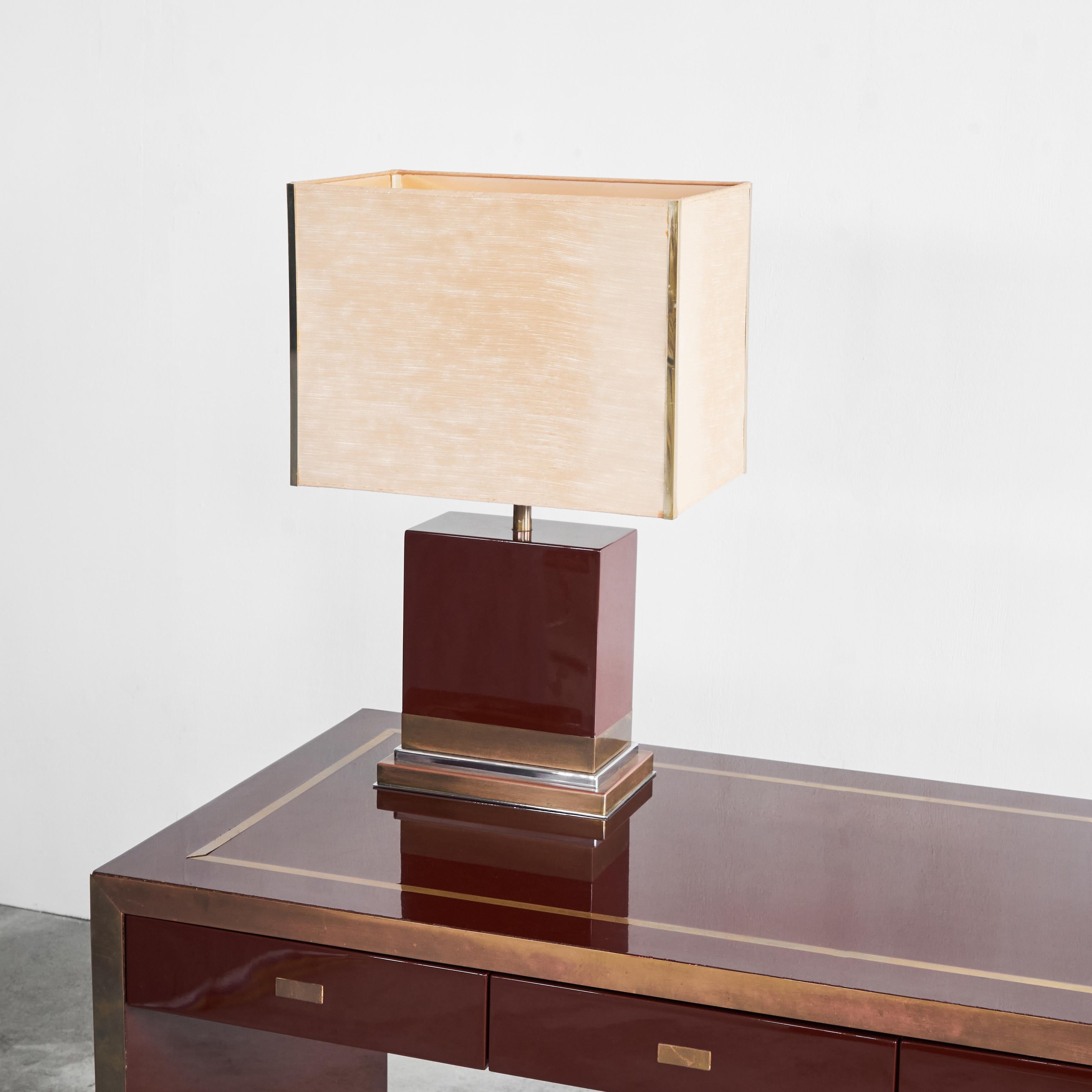 20th Century Jean Claude Mahey Desk in Lacquered Wood & Brass, 1970s For Sale