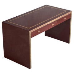 Jean Claude Mahey Desk in Lacquered Wood & Brass, 1970s