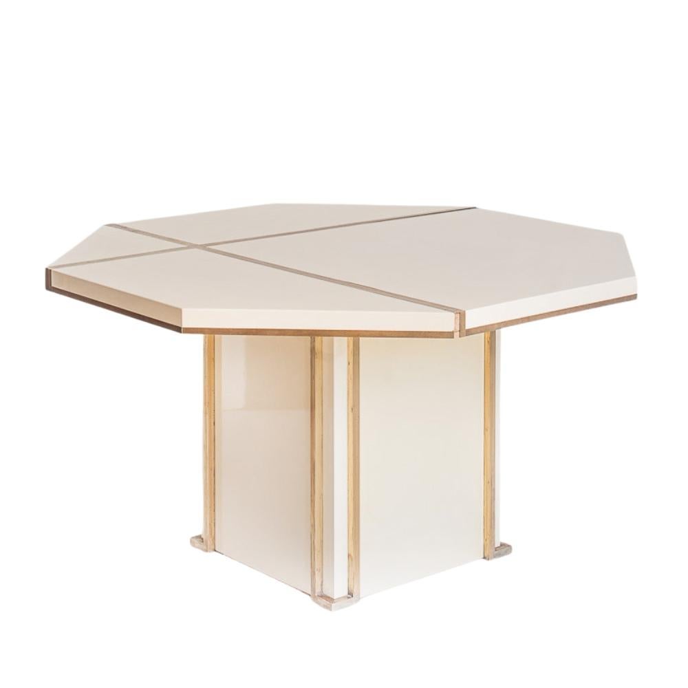 Mid-Century Modern Jean-Claude Mahey dining table, France, ivory lacquered wood and gilt brass 70s en vente