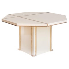 Jean-Claude Mahey dining table, France, ivory lacquered wood and gilt brass 70s