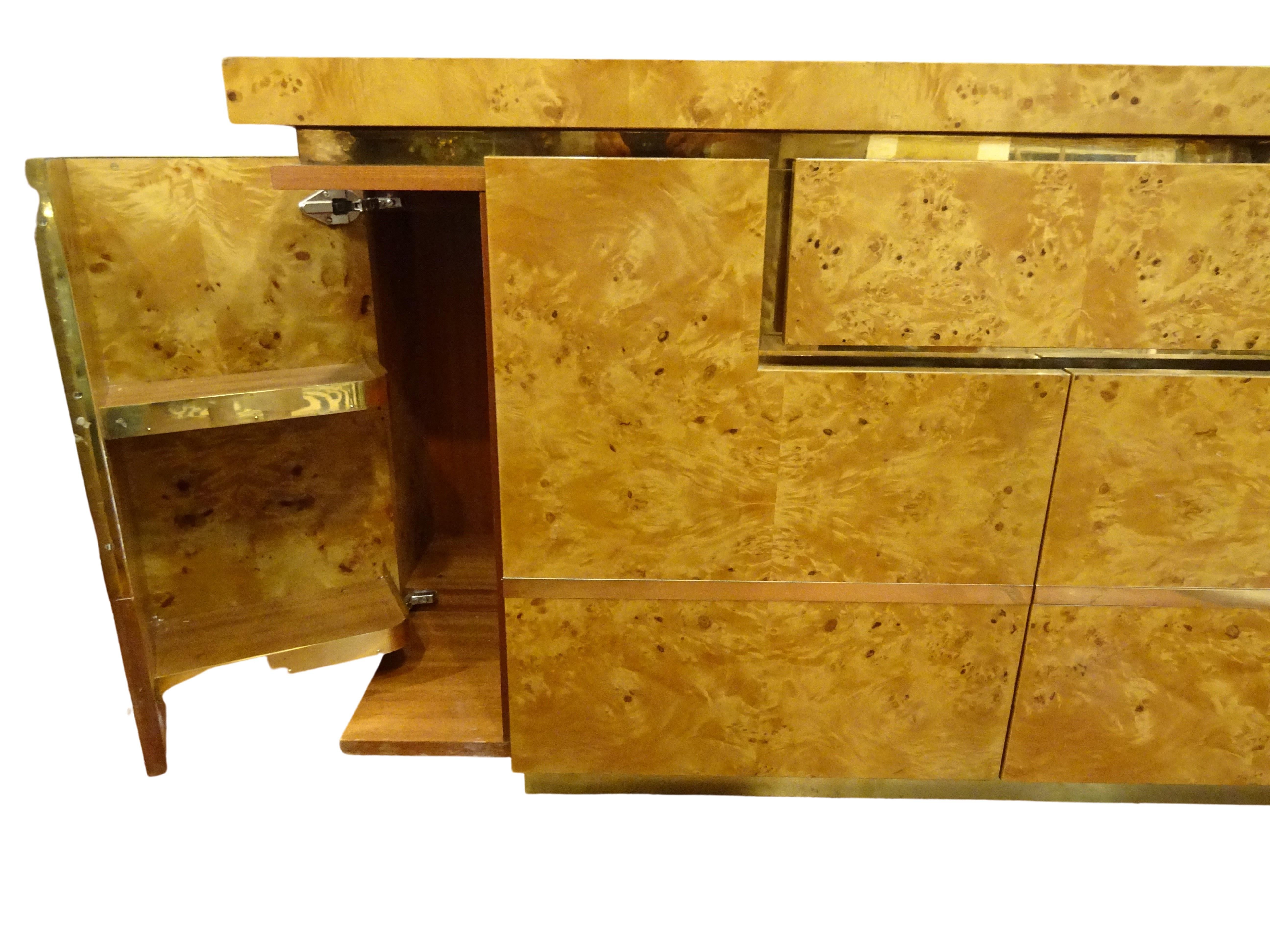 Mid-Century Modern Jean Claude Mahey French Drybar, Wood, Gilded Brass, 1970