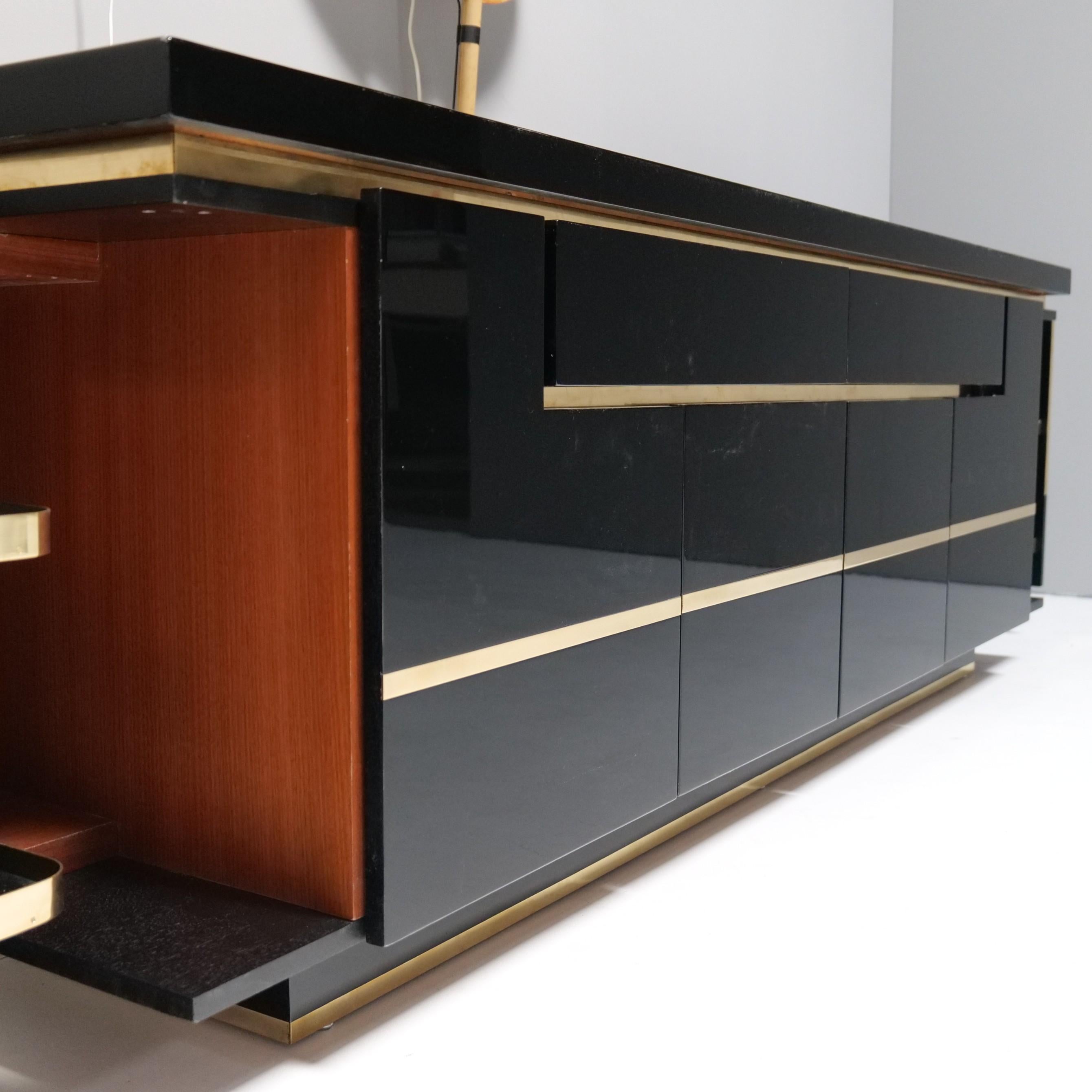 Jean Claude Mahey Highgloss Black Lacquer Sideboard, 1970s For Sale 3