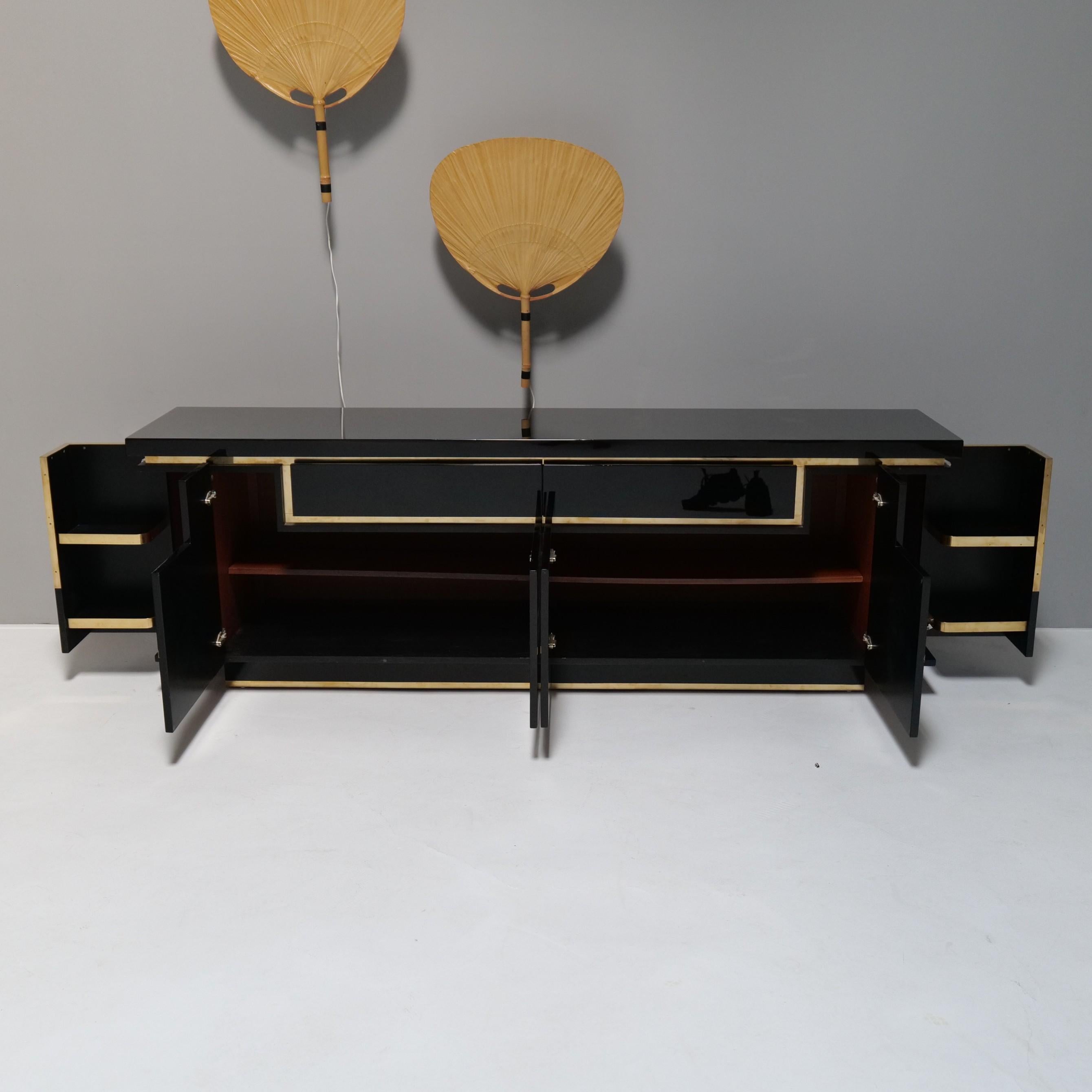 Jean Claude Mahey Highgloss Black Lacquer Sideboard, 1970s For Sale 5
