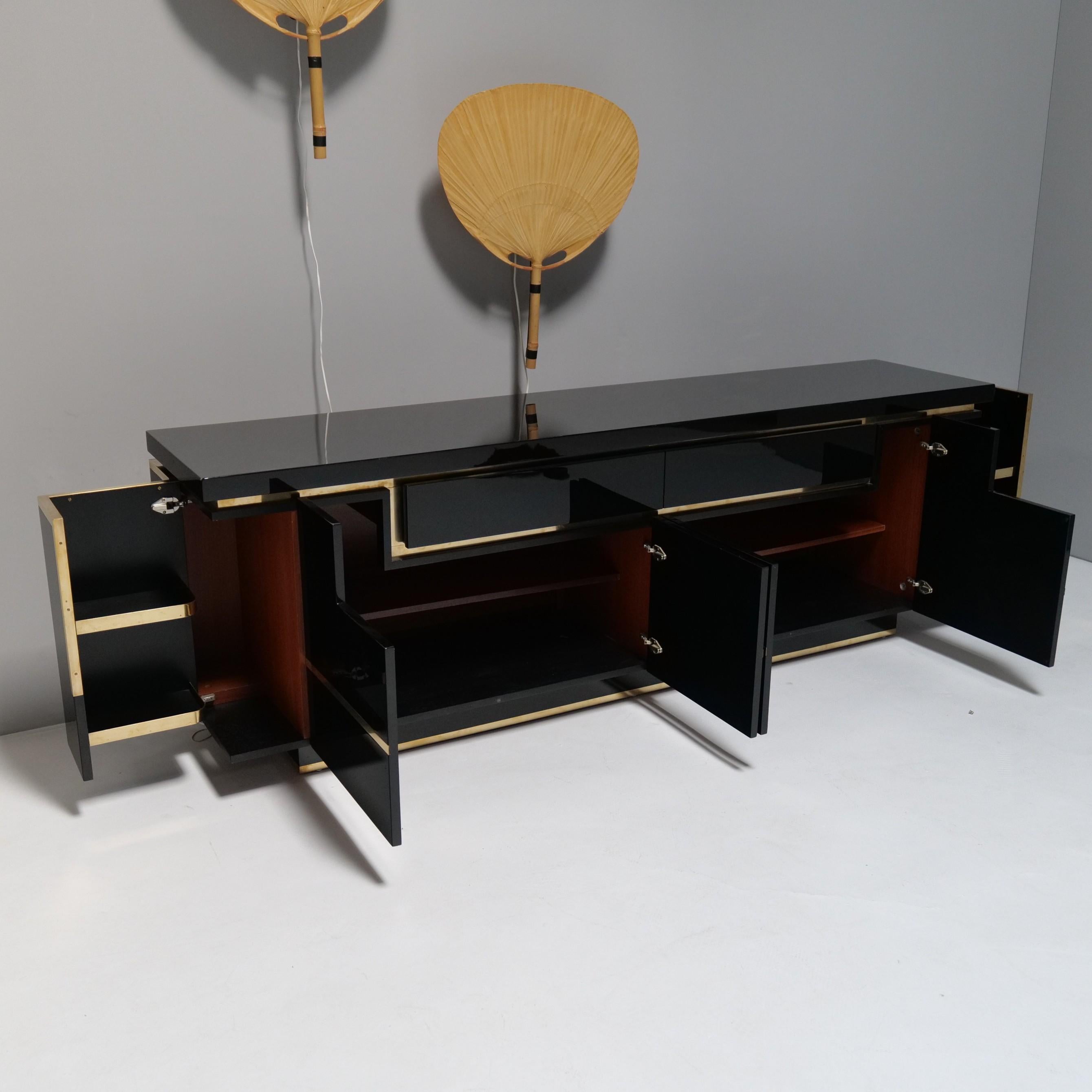 Jean Claude Mahey Highgloss Black Lacquer Sideboard, 1970s For Sale 6