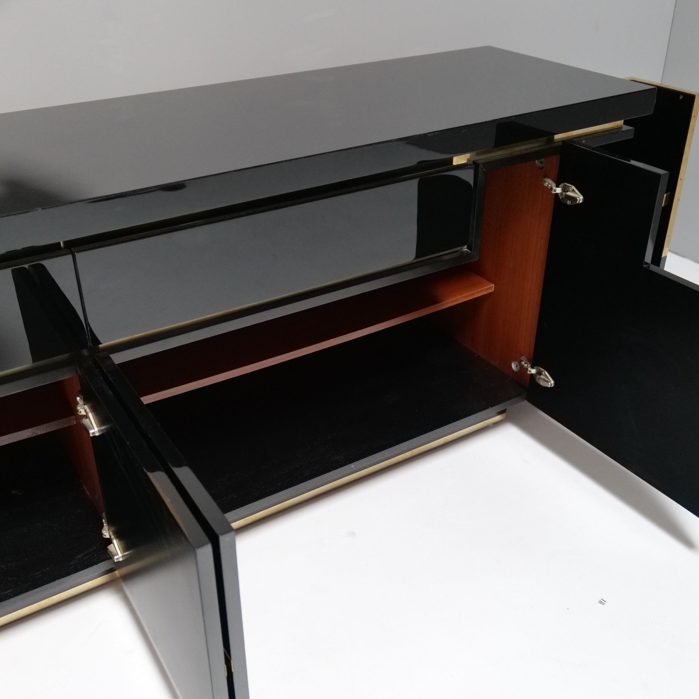 Jean Claude Mahey Highgloss Black Lacquer Sideboard, 1970s For Sale 8