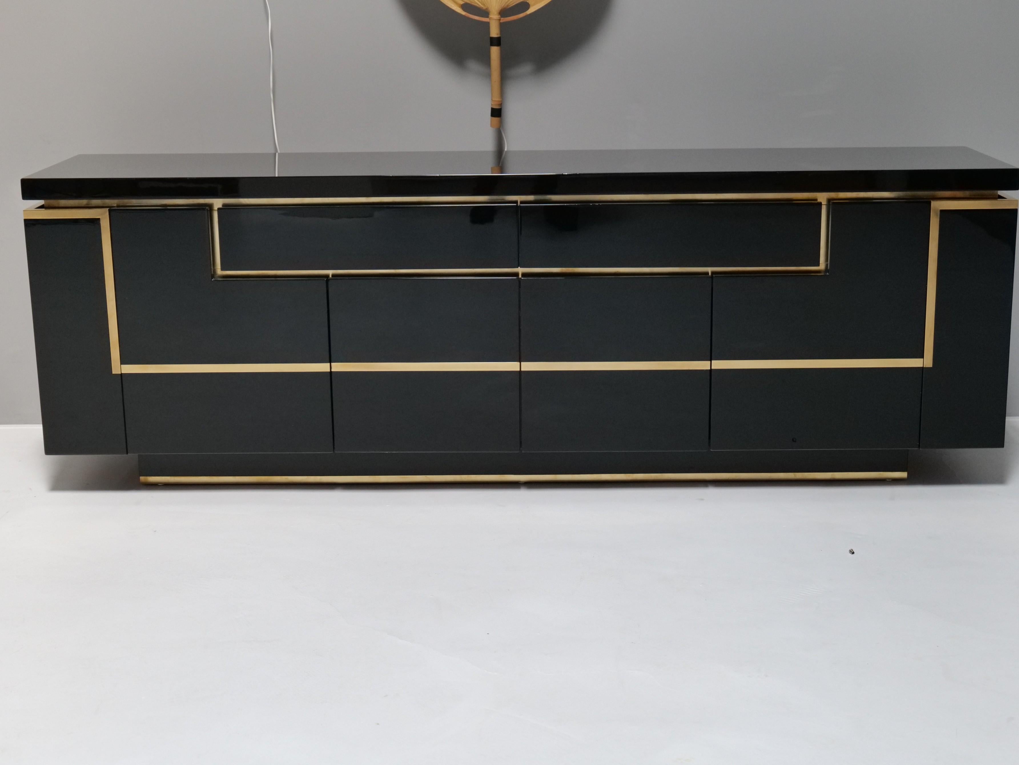 Jean Claude Mahey Highgloss Black Lacquer Sideboard, 1970s For Sale 9