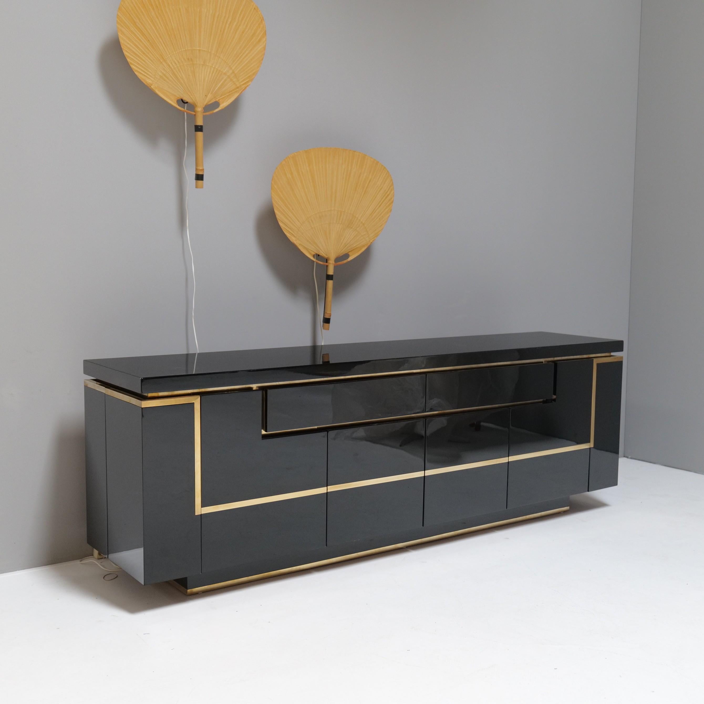 Art Deco Jean Claude Mahey Highgloss Black Lacquer Sideboard, 1970s For Sale