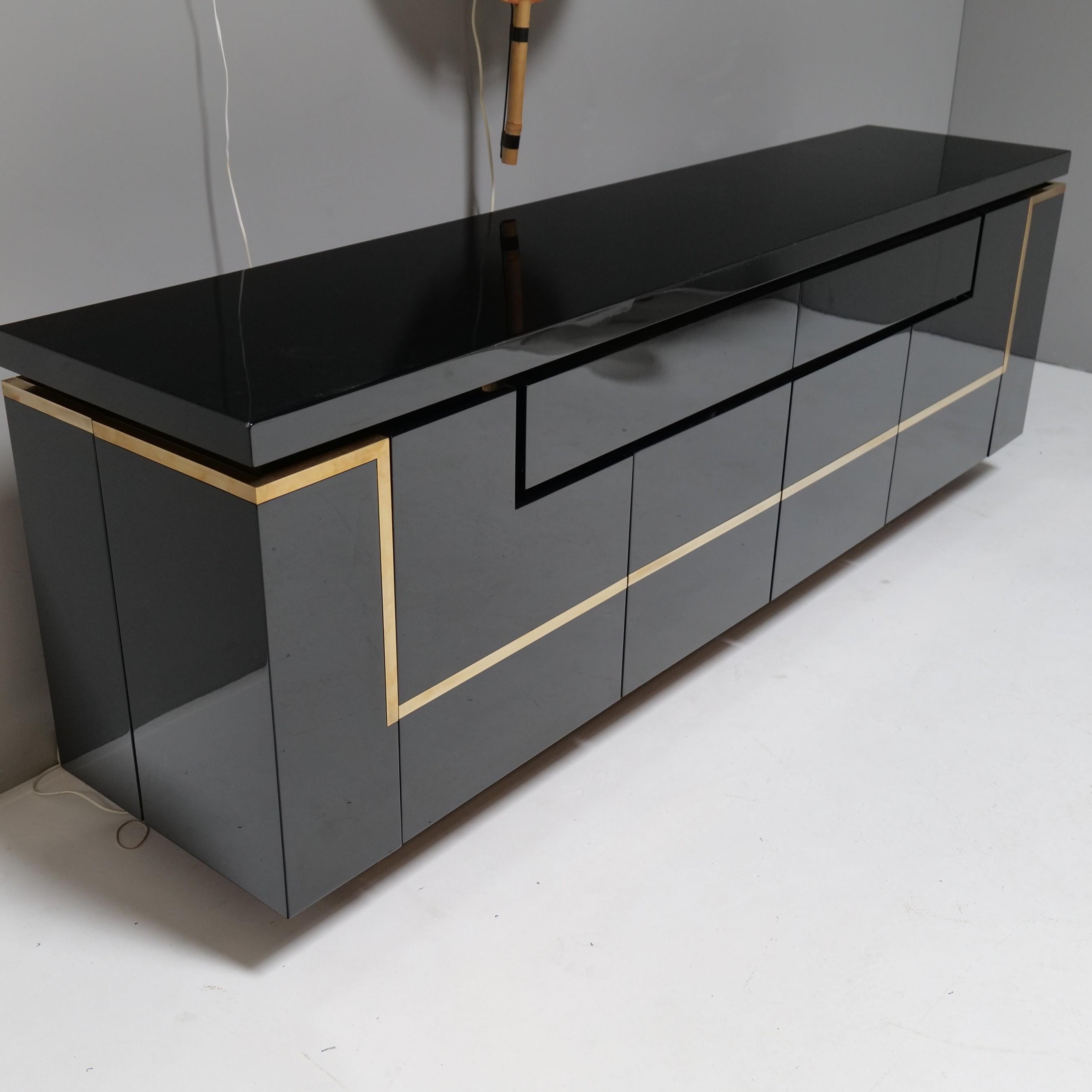 Jean Claude Mahey Highgloss Black Lacquer Sideboard, 1970s In Good Condition For Sale In Saarbrücken, SL