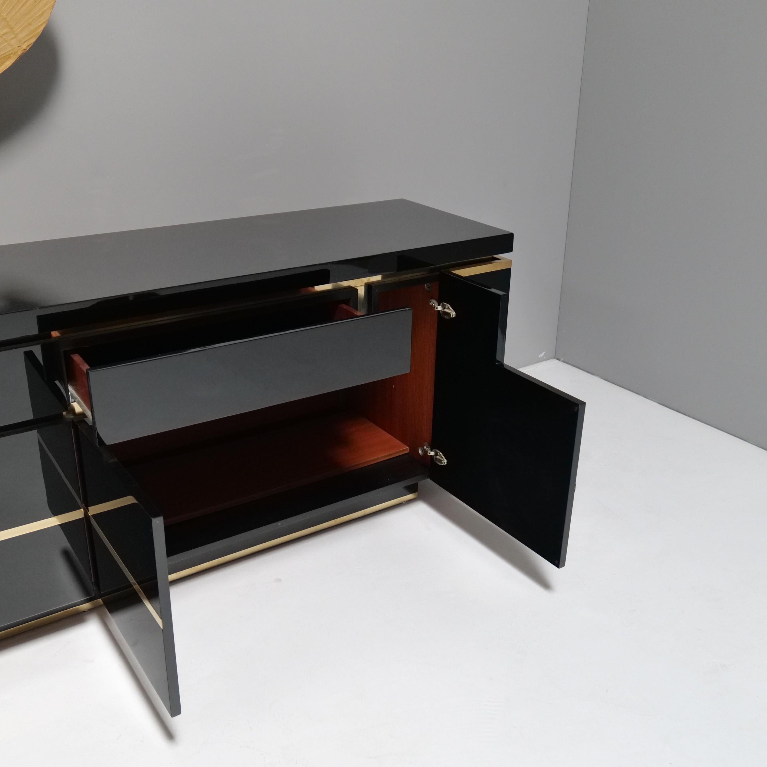 Late 20th Century Jean Claude Mahey Highgloss Black Lacquer Sideboard, 1970s For Sale