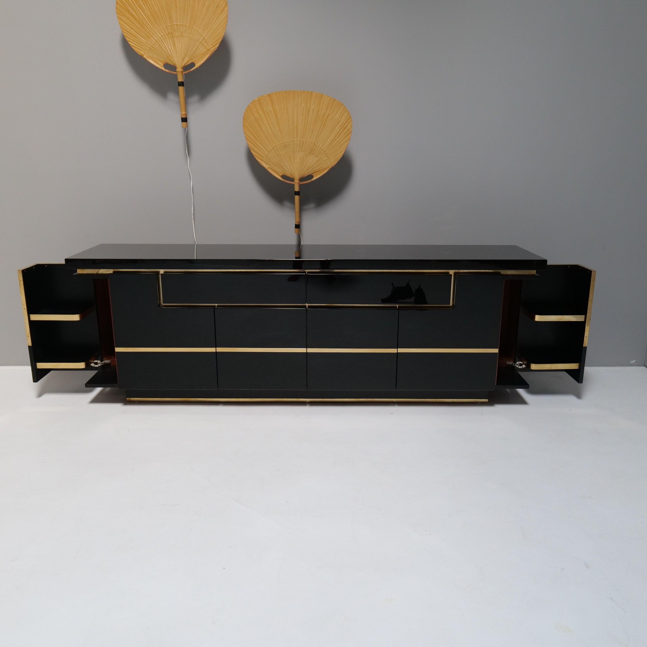 Jean Claude Mahey Highgloss Black Lacquer Sideboard, 1970s For Sale 1