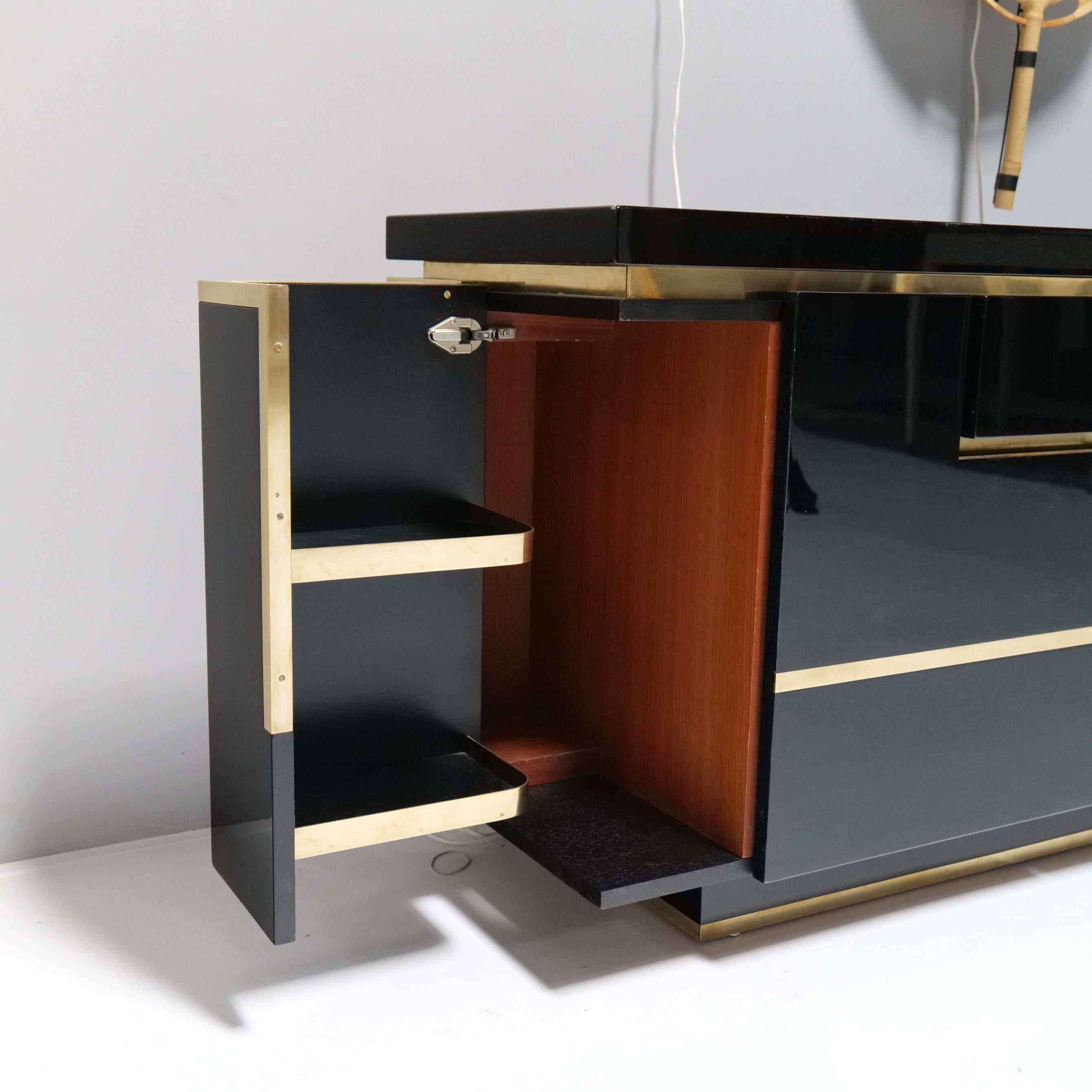 Jean Claude Mahey Highgloss Black Lacquer Sideboard, 1970s For Sale 2