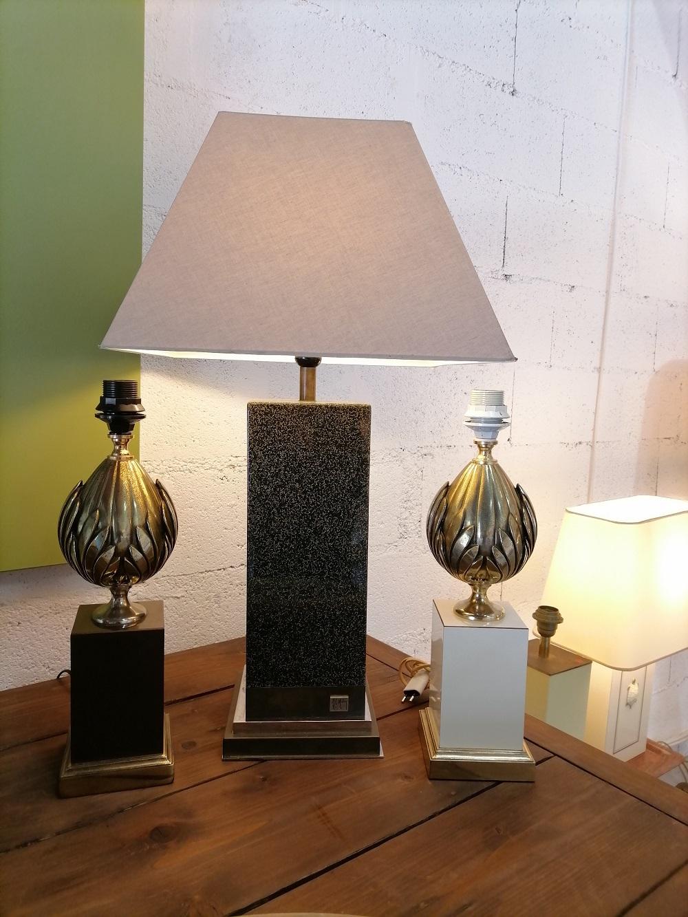 Jean Claude Mahey Lacquer and Brass Table Lamp, 1970, France For Sale 5