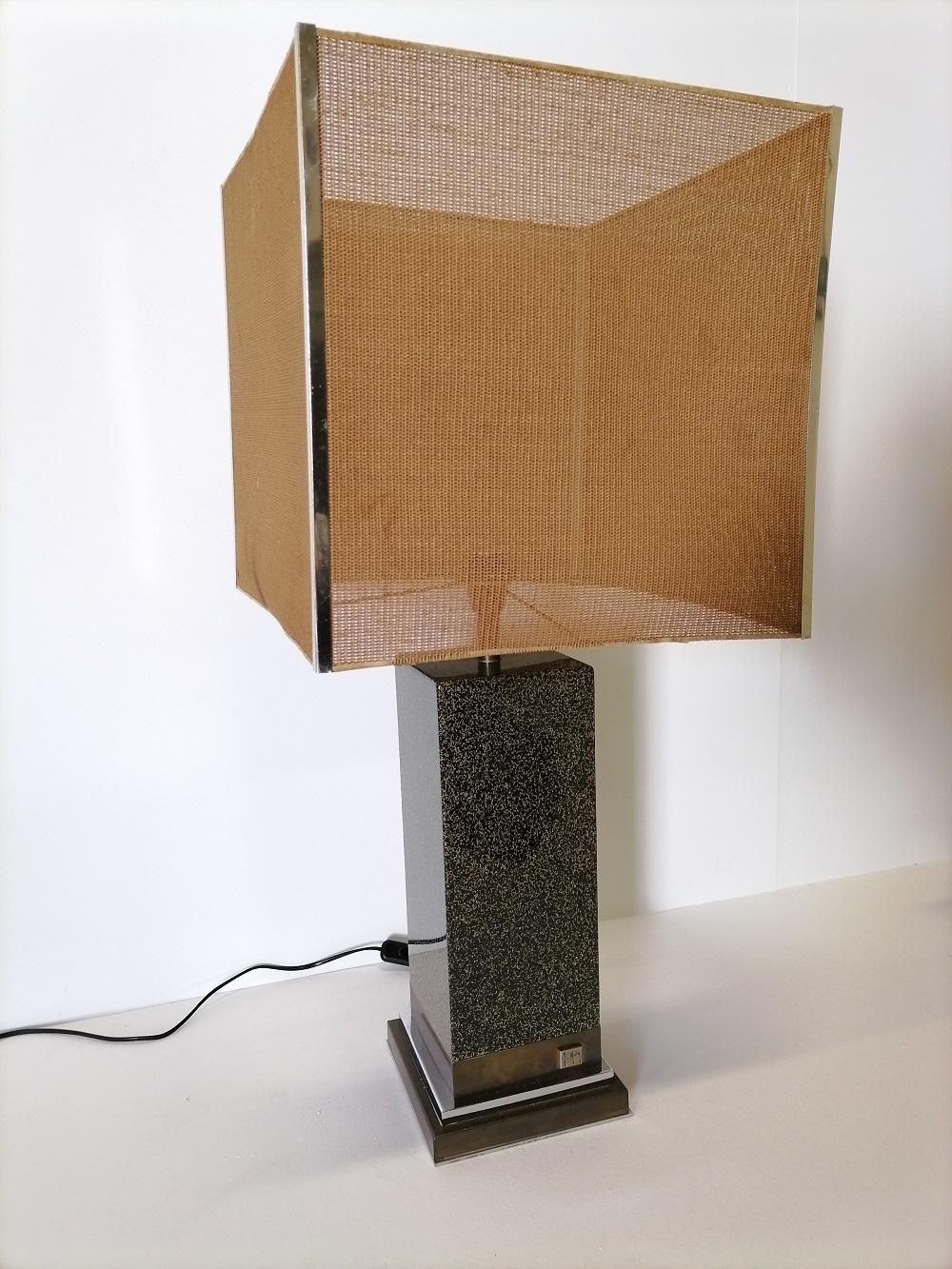 French Jean Claude Mahey Lacquer and Brass Table Lamp, 1970, France For Sale