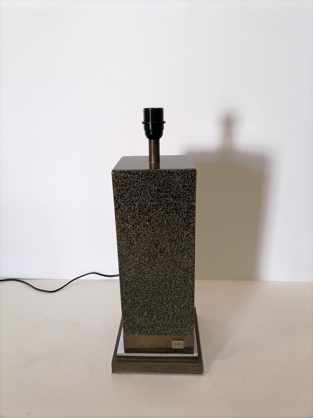 Late 20th Century Jean Claude Mahey Lacquer and Brass Table Lamp, 1970, France For Sale