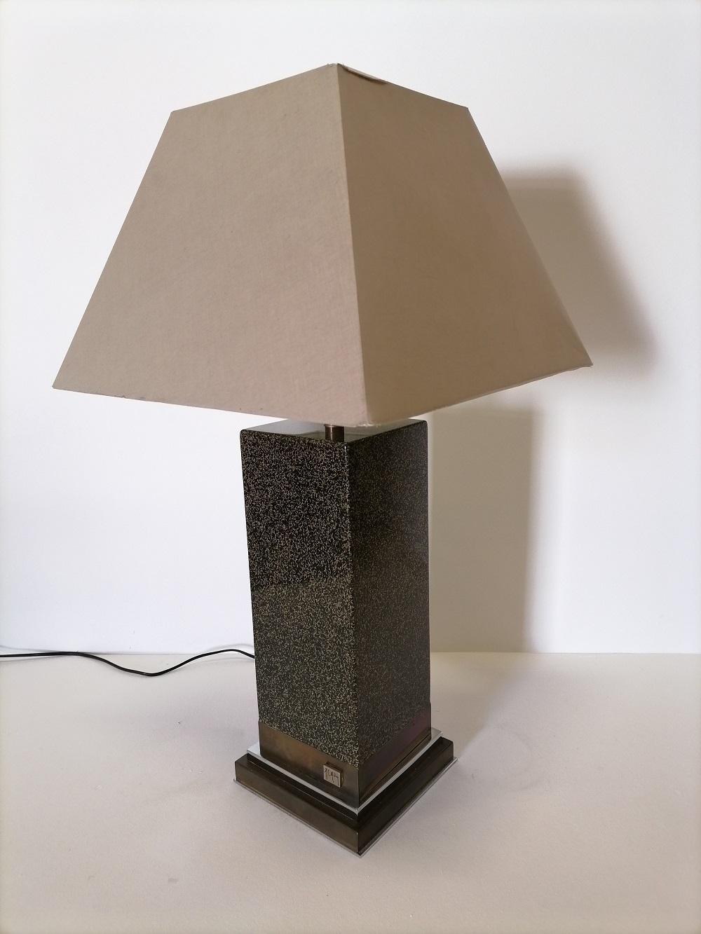Jean Claude Mahey Lacquer and Brass Table Lamp, 1970, France For Sale 2