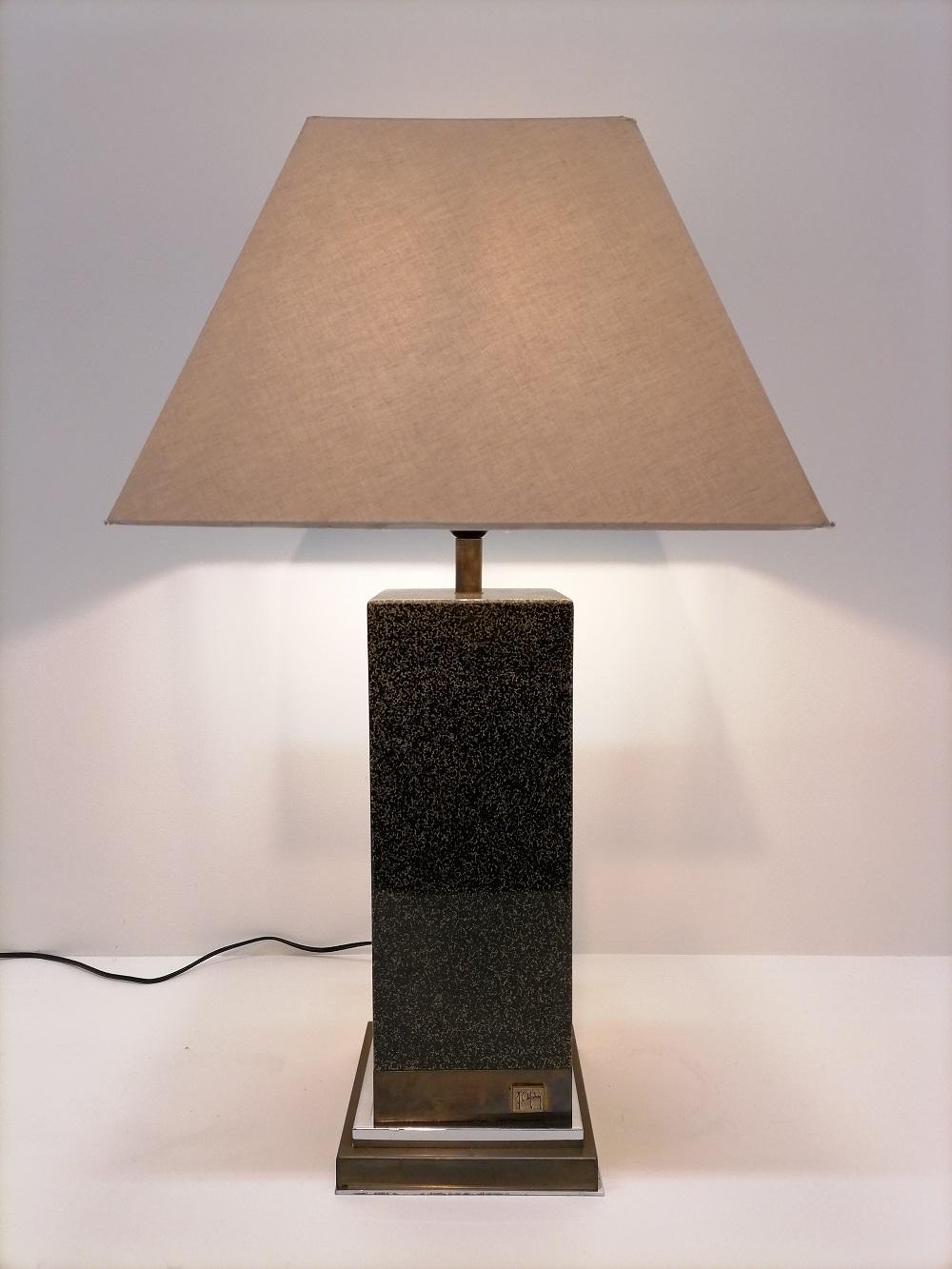 Jean Claude Mahey Lacquer and Brass Table Lamp, 1970, France For Sale 4