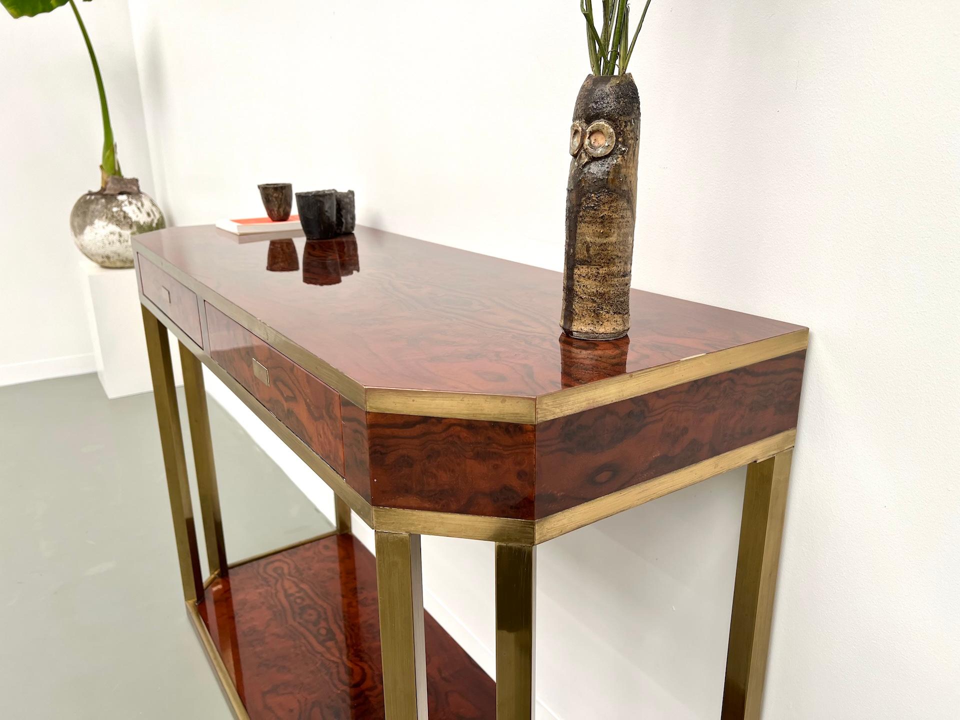 Brass Jean-Claude Mahey lacquered console table, France circa 1970 For Sale