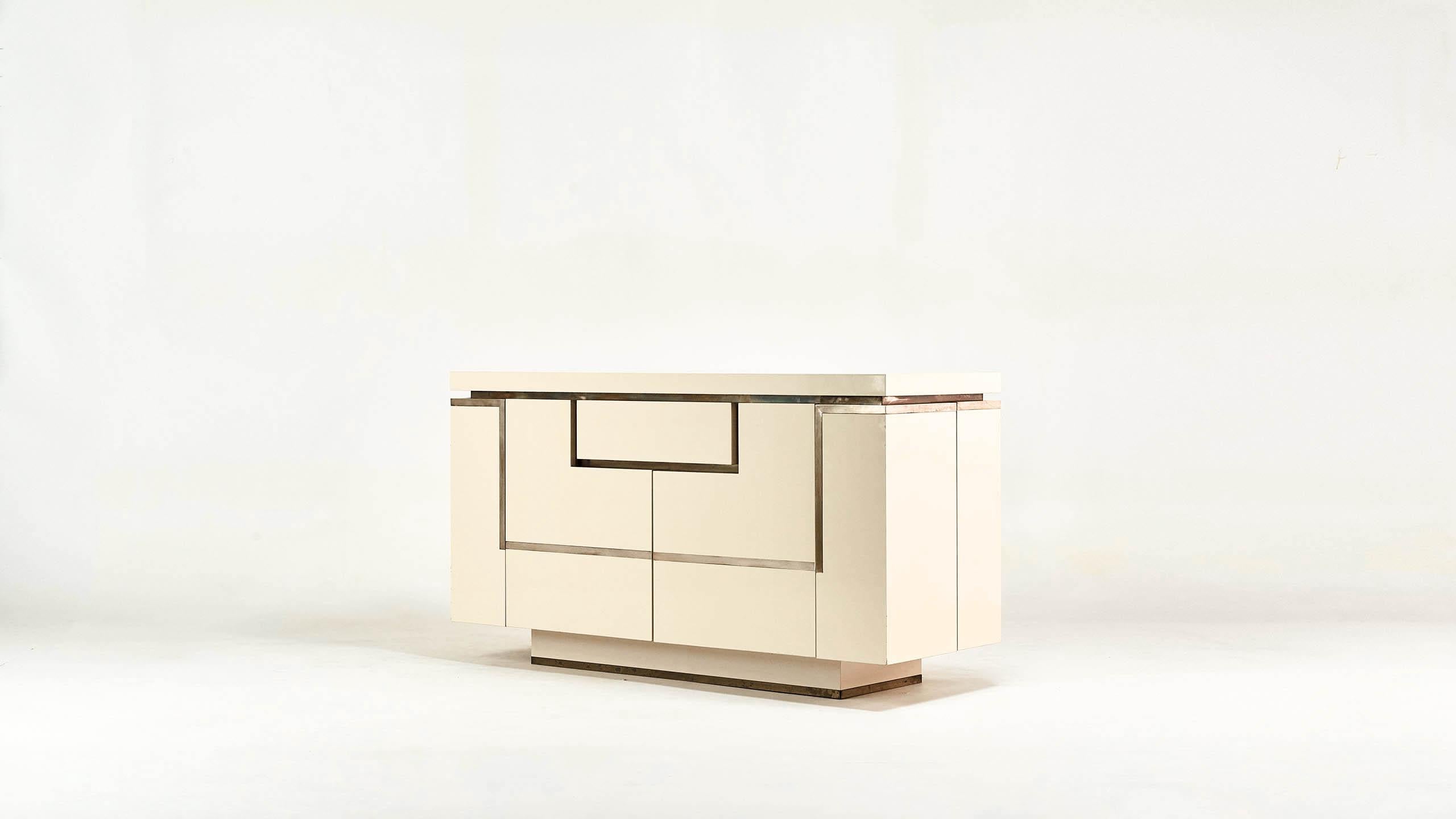 Brass Jean-Claude Mahey, Lacquered Sideboard for Roche Bobois, circa 1970