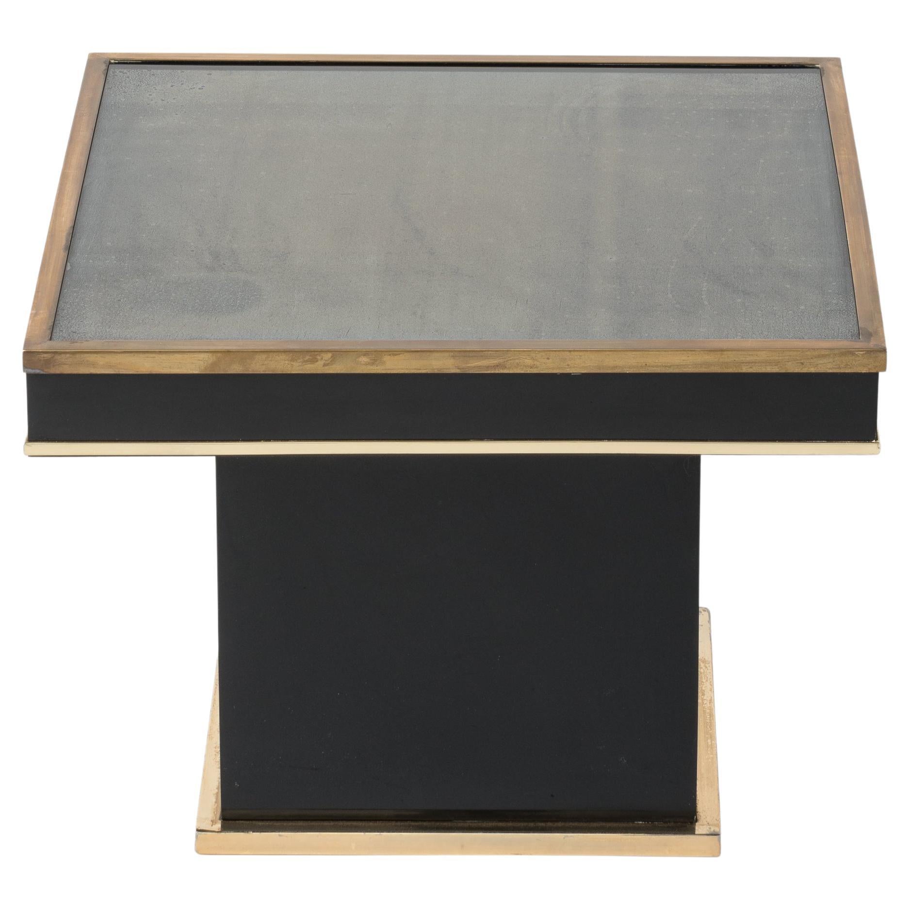 Jean Claude Mahey Laminate and Brass Side Table, France 1980's