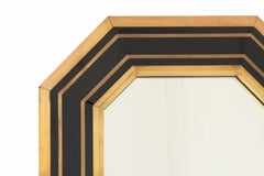 Jean-Claude Mahey – Octogonal Gold and Black French Mirror 1970s
